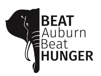 Elephant on left side with Beat Auburn Beat Hunger text on right